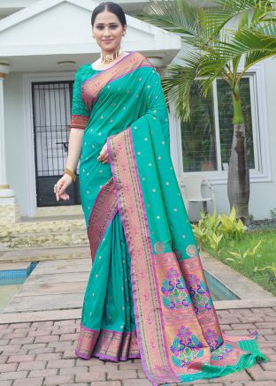 Green Zari Woven Saree In Silk