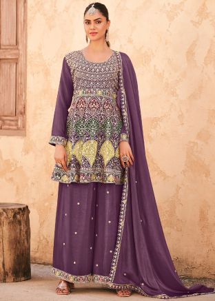 Purple Embroidered  Salwar Suit Set