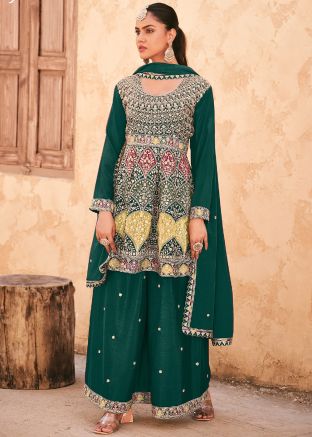 Green Embroidered Salwar Suit In Chiffon