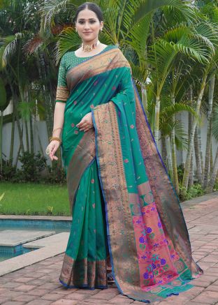 Green Zari Woven Saree In Silk