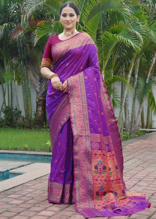 Purple Zari Woven Saree In Silk