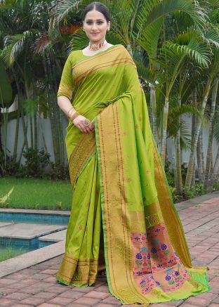 Green Zari Woven Saree In Silk