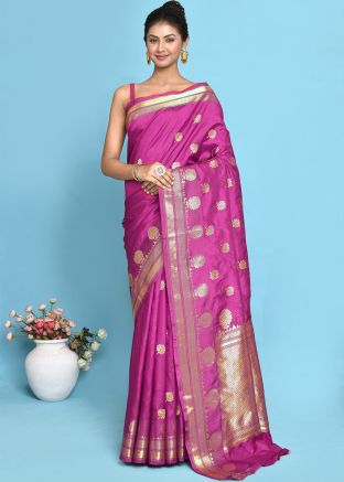 Magenta Zari Woven Saree In Pure Silk