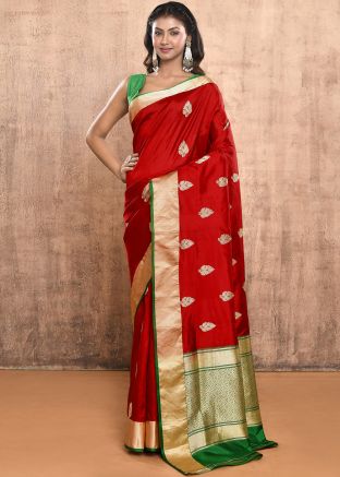 Red Zari Woven Saree In Pure Silk