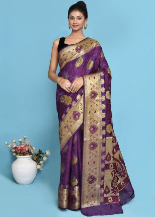 Purple Pure Silk Saree In Zari Woven Work