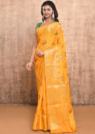 Yellow Zari Woven Saree In Pure Silk