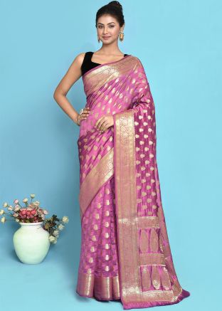 Pink Zari Woven Saree In Pure Silk