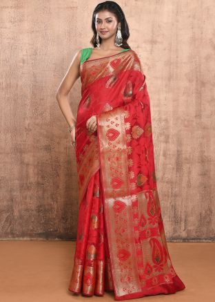 Red Zari Woven Saree In Pure Silk