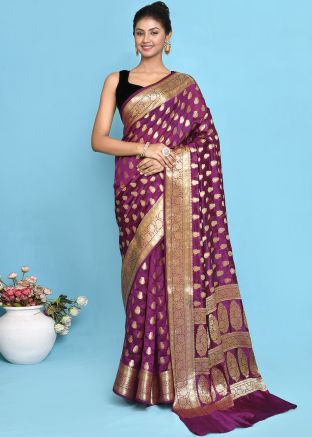 Purple Zari Woven Saree In Pure Silk