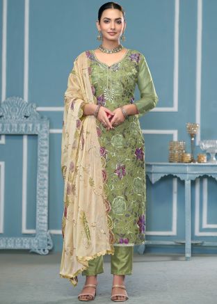 Green Sequin Work Salwar Suit Set