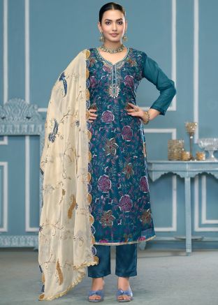 Blue Embroidered Salwar Suit Set