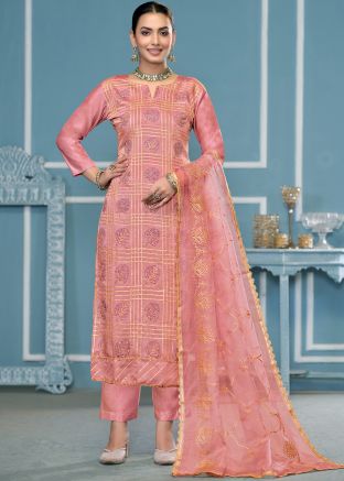 Pink Embroidered Pant Salwar Suit Set