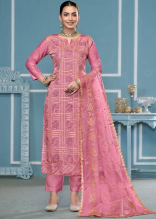 Pink Embroidered Pant Salwar Suit Set