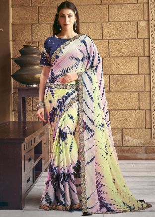 Multicolor Digital Print Saree In Satin