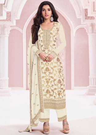 White Zari Woven Salwar Suit Set