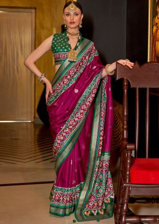 Magenta Zari Woven Saree In Art Silk