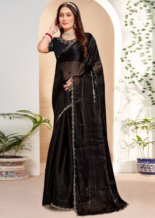 Black Stone Work Saree In Organza