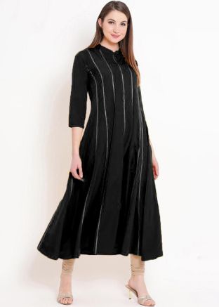 Readymade Black Gota Patti Laced Flared Long Kurta