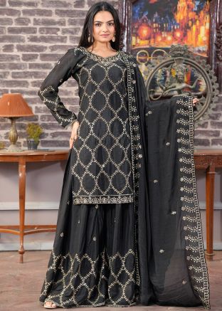 Black Embroidered Palazzo Salwar Suit Set