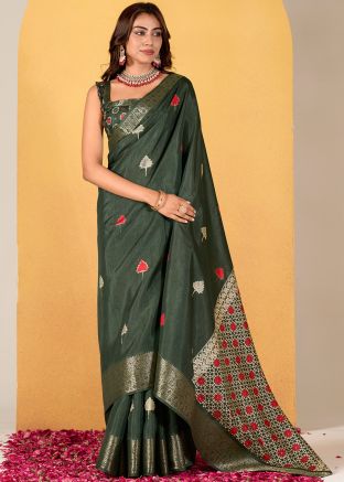 Green Art Silk Saree In Zari Woven Work