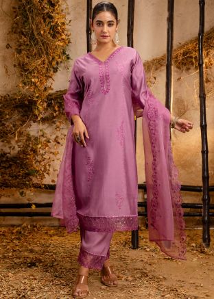 Purple Embroidered Salwar Suit Set