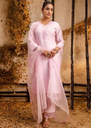 Pink Embroidered Salwar Suit Set