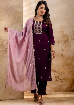 Purple Embroidered Salwar Suit Set