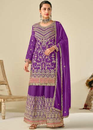 Purple Embroidered Palazzo Salwar Suit Set