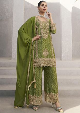 Readymade Green Bandhej Print Palazzo Suit Set