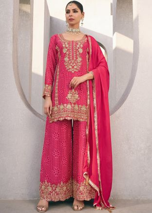 Pink Bandhej Print Readymade Palazzo Suit