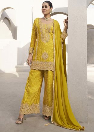 Yellow Bandhej Print Readymade Palazzo Suit