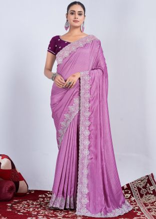 Purple Art Silk Saree In Embroidery
