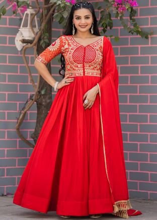 Readymade Red Embroidered Anarkali Suit