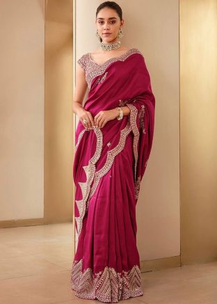 Pink Embroidered Art Silk Saree