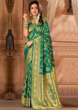 Green Zari Woven Saree In Silk