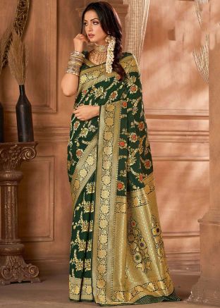 Green Zari Woven Saree In Silk