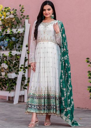 White Embroidered Anarkali Salwar Suit Set