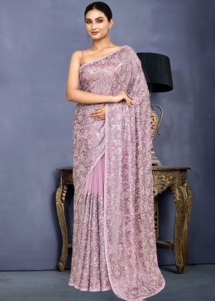 Purple Embroidered Saree In Georgette