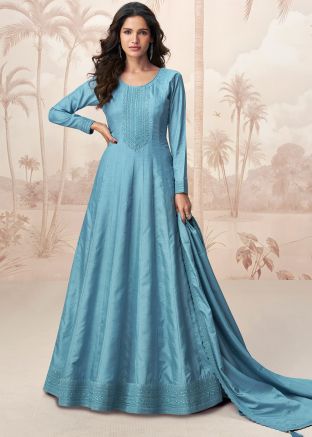 Blue Embroidered Anarkali Salwar Suit Set