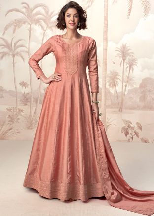 Peach Sequin Work Anarkali Salwar Suit Set
