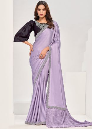 Lavender Satin Embroidered Saree
