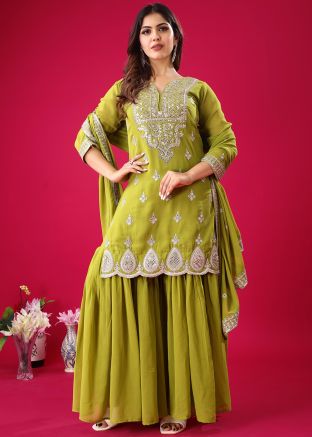 Readymade Yellow Embroidered Sharara Suit