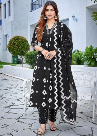 Readymade Black Printed Pant Suit In Viscose