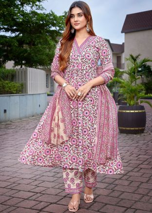 Pink Readymade Floral Print Pant Suit