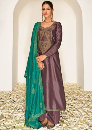 Purple Embroidered Salwar Suit Set