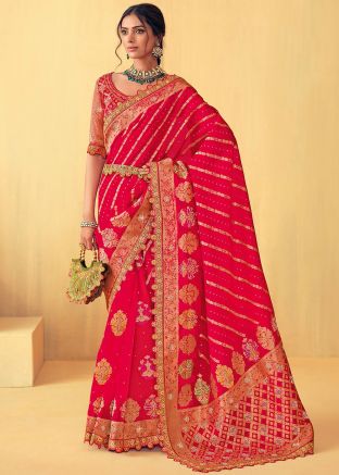 Red Zari Woven Saree In Art Silk