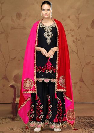 Black Embroidered Readymade Palazzo Suit