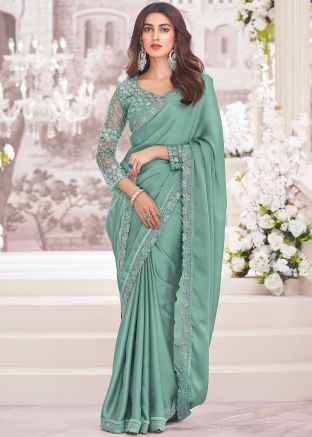 Sea Green Embroidered Border Saree
