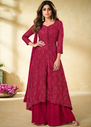 Pink Embroidered Slit Style Salwar Suit Set
