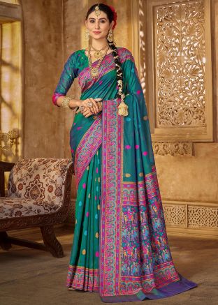 Green Silk Saree In Woven Work